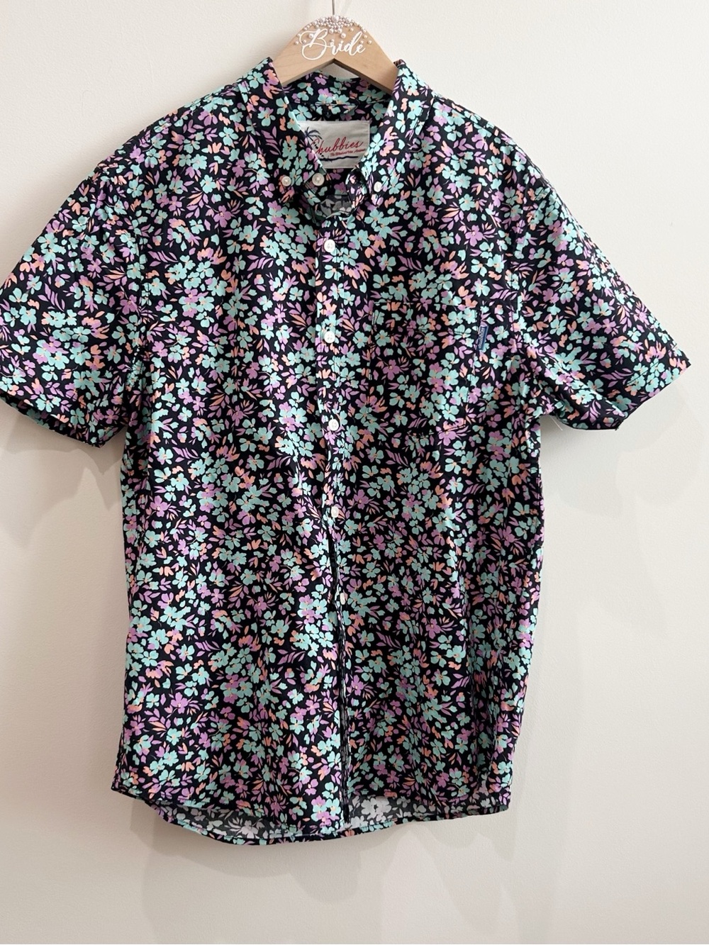 Chubbies Black Pastel Floral Cotton Short Sleeve Button Up Shirt Men's M
